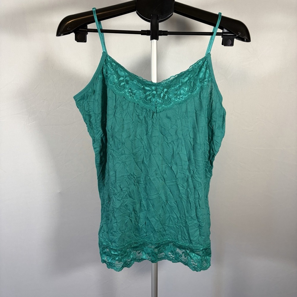 Maurices XL Green Y2K Crinkle Lace Trim Tank Cami Fairy Lightweight Womens Layer